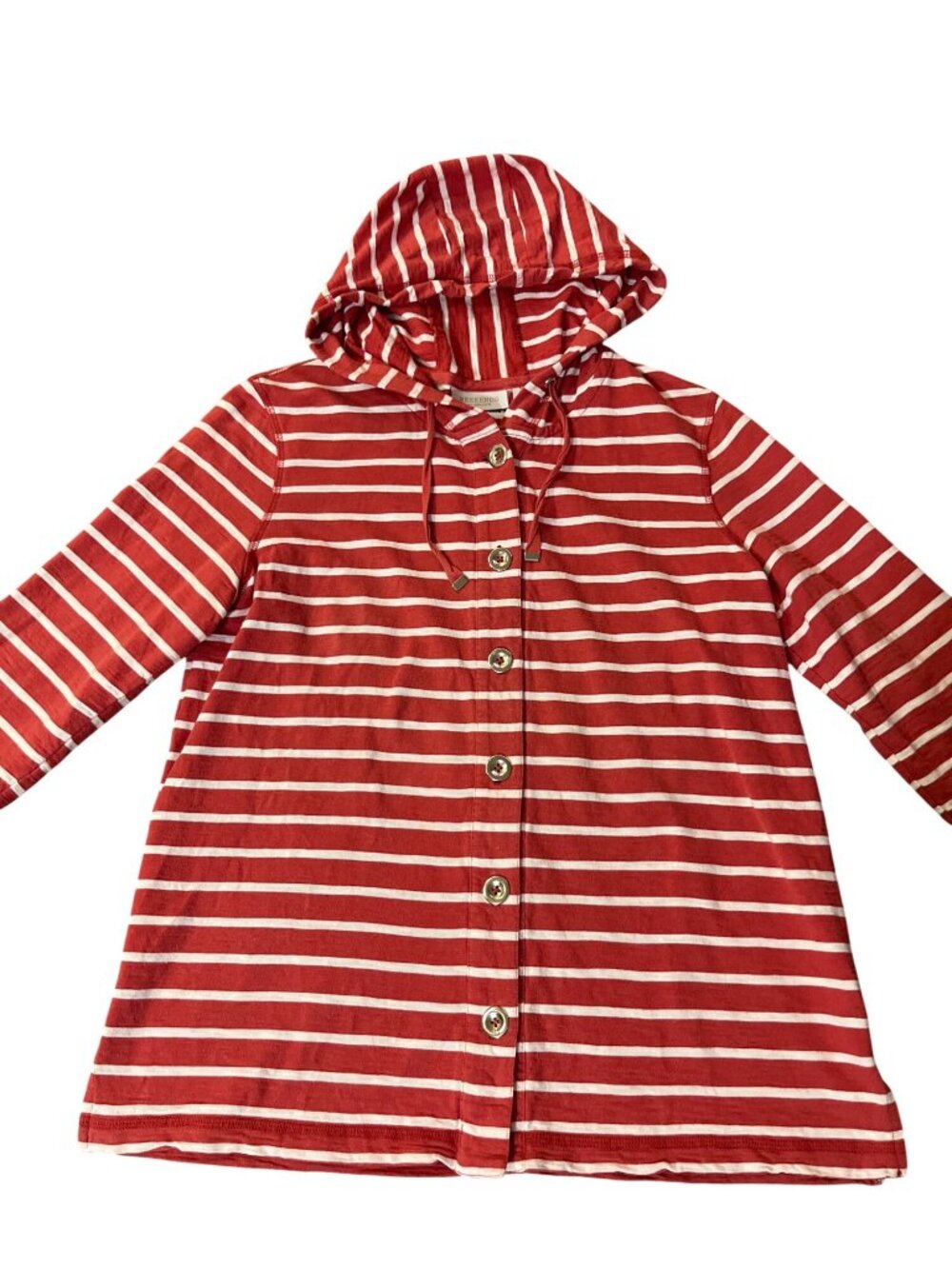 Chico’s Weekends Red Striped Hoodie Top Women’s 1 (M/8) Cotton Button Used - Picture 3 of 15